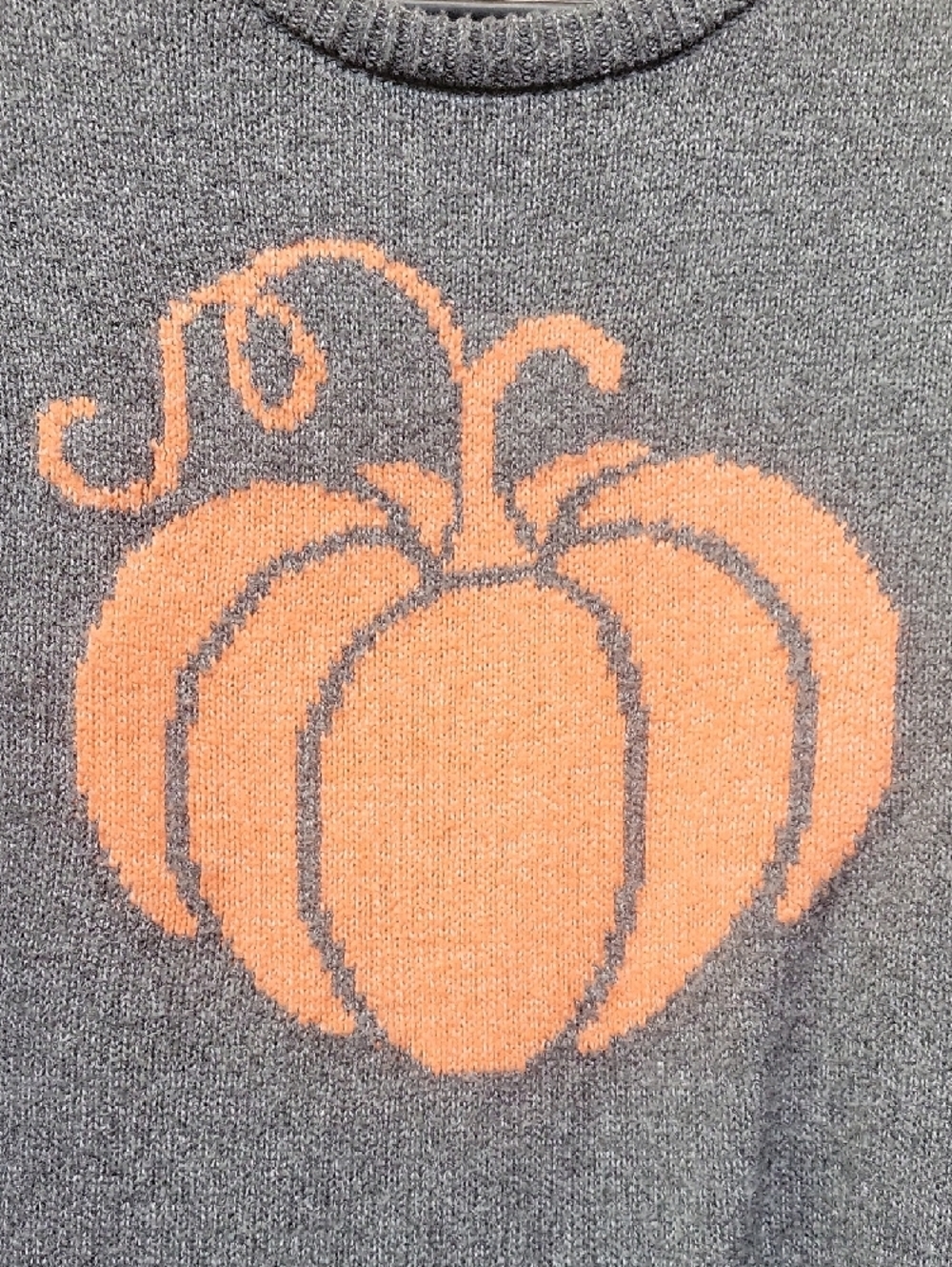 State of Mine Gray Crewneck Sweater with Orange Pumpkin Motif Size Medium - Picture 6 of 10